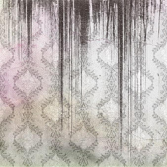 Distressed Vintage Damask Wallpaper Texture With Water Stains And Cracks