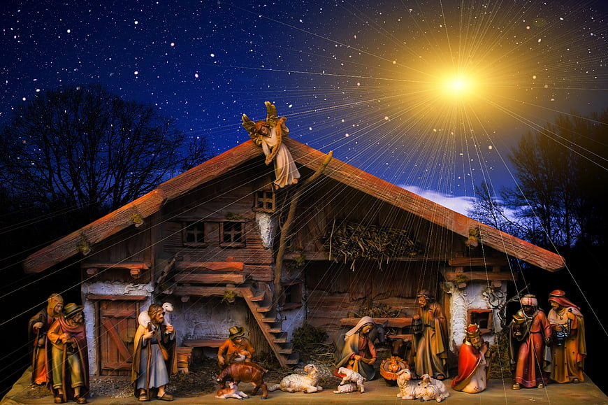 Traditional Nativity Scene with Star of Bethlehem