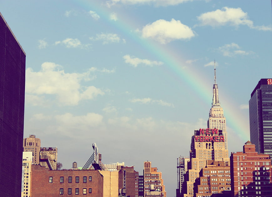 Rainbow over New York City Skyline with Empire State Building