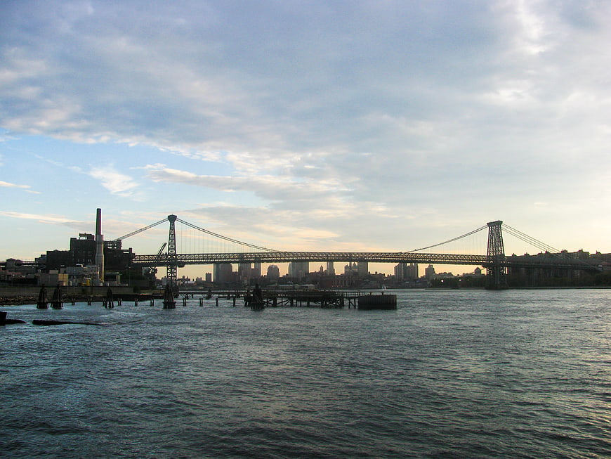 Williamsburg Bridge and Industrial Skyline at Dusk