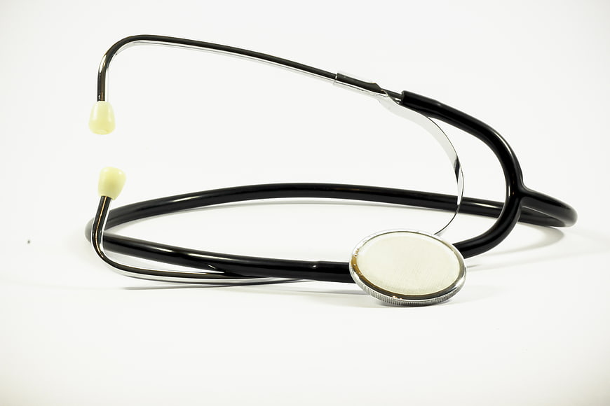Black Stethoscope on White Background for Medical Concept