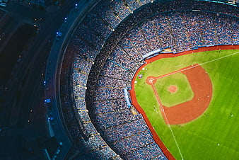 Aerial View of Baseball Stadium with Crowd