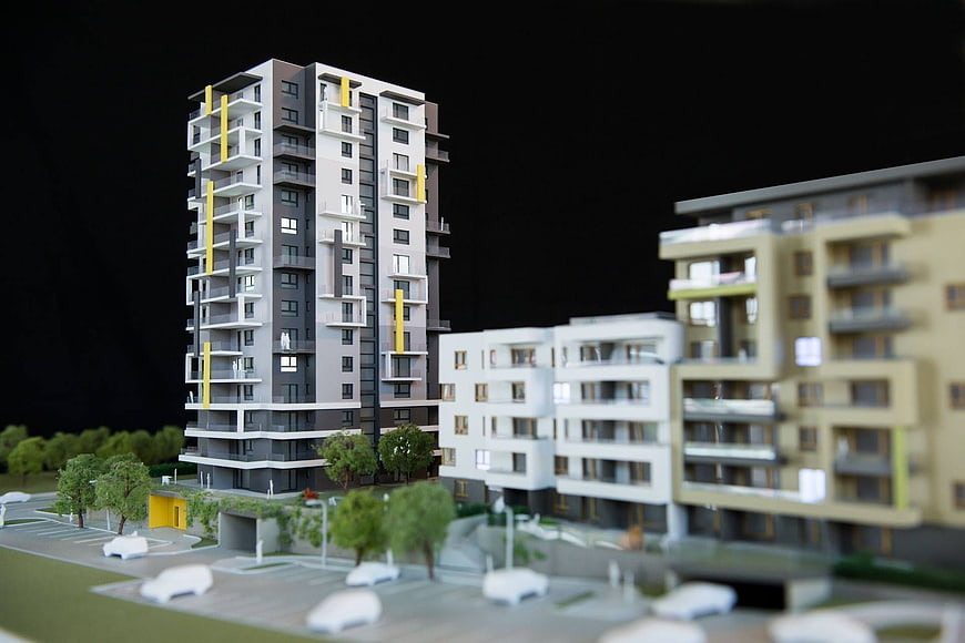 Architectural model of modern residential apartment complex