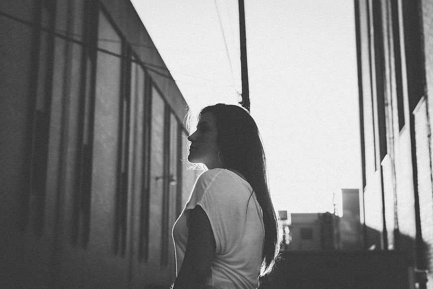 Silhouette of Woman in Alleyway Black and White