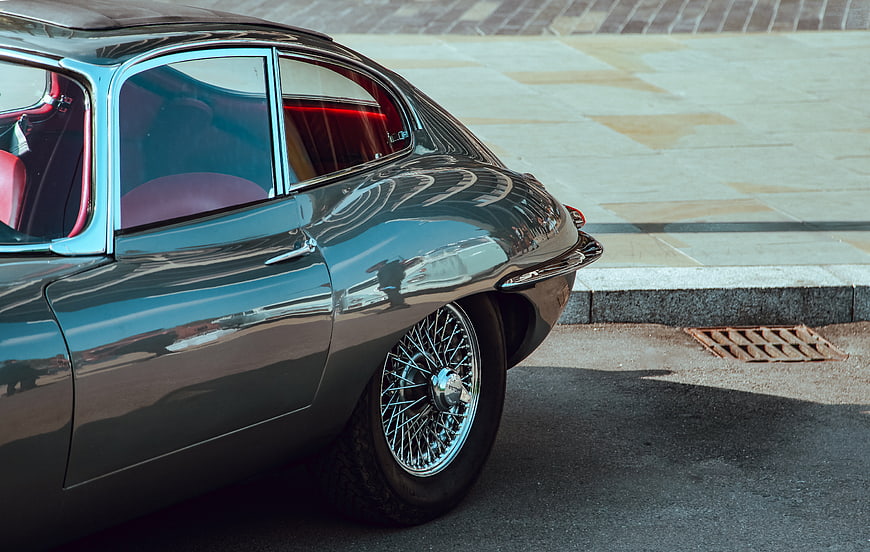 Close-up of Classic Black Jaguar E-Type Rear Quarter
