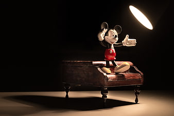 Mickey Mouse Figurine on Miniature Piano with Spotlight