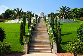 Terraced Garden Staircase Leading to Bahai Shrine in Haifa, Israel