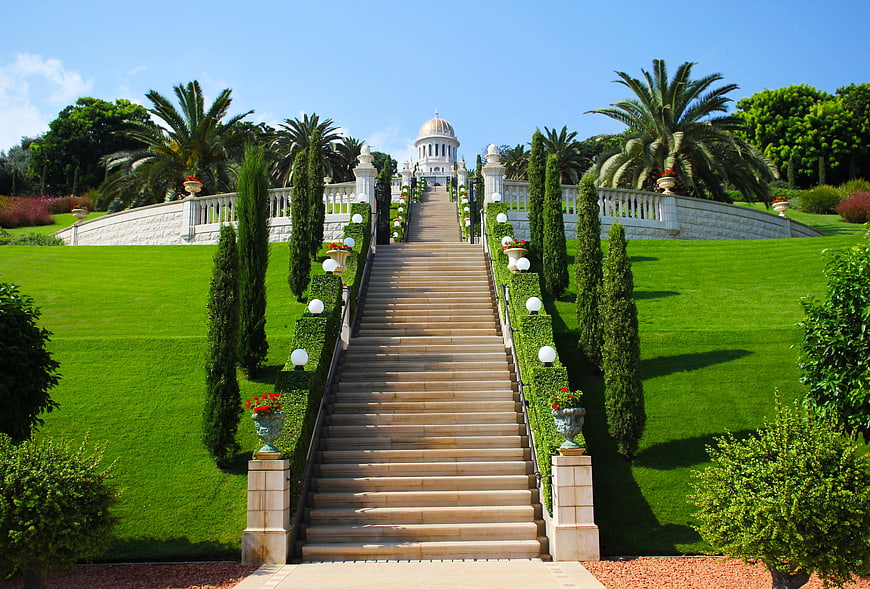 Terraced Garden Staircase Leading to Bahai Shrine in Haifa, Israel