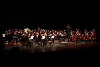 Symphony Orchestra Performance On Stage With Conductor