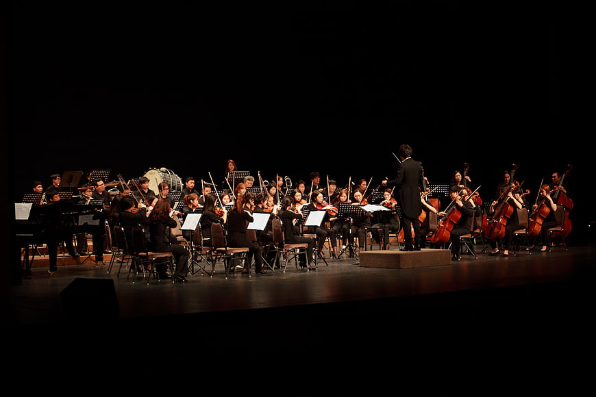 Symphony Orchestra Performance On Stage With Conductor