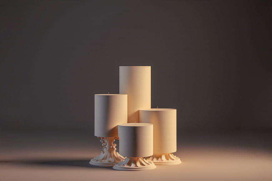 Elegant White Pillar Candles on Ornate Stands