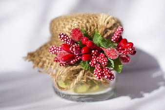 Christmas Gift Jar with Burlap and Red Berries