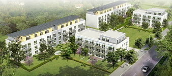 Aerial 3D Architectural Rendering of Modern Residential Apartment Complex