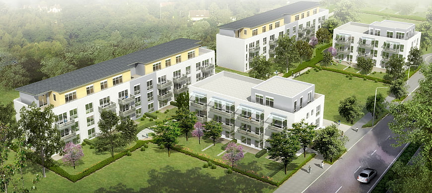 Aerial 3D Architectural Rendering of Modern Residential Apartment Complex