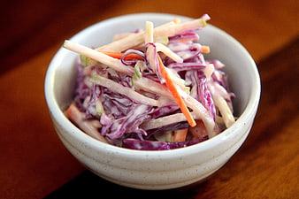 Fresh Coleslaw Salad in White Ceramic Bowl