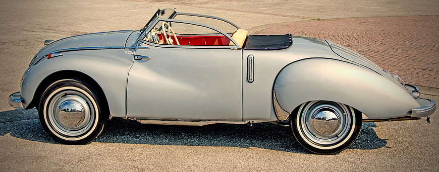 Silver vintage IFA F9 convertible classic car side profile