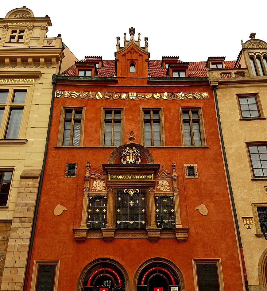 Historic Orange Renaissance Building Facade in Prague