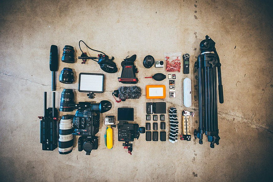 Flat Lay of Professional Photography Equipment and Camera Gear
