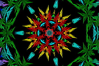 Vibrant multicolor kaleidoscope pattern on black background