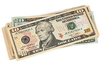 Stack of US Dollar Bills on White Background