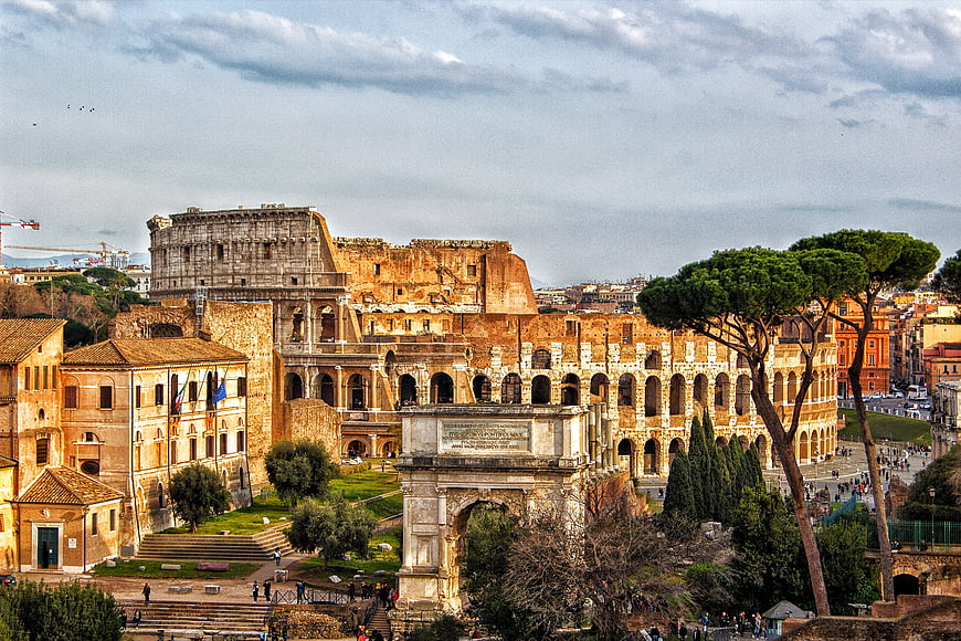 Colosseum and Arch of Constantine in Rome, Italy