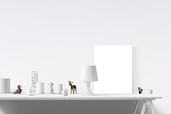 Minimalist White Desk Mockup with Decorative Objects