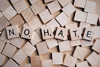 No Hate Scrabble Tiles On Wooden Background