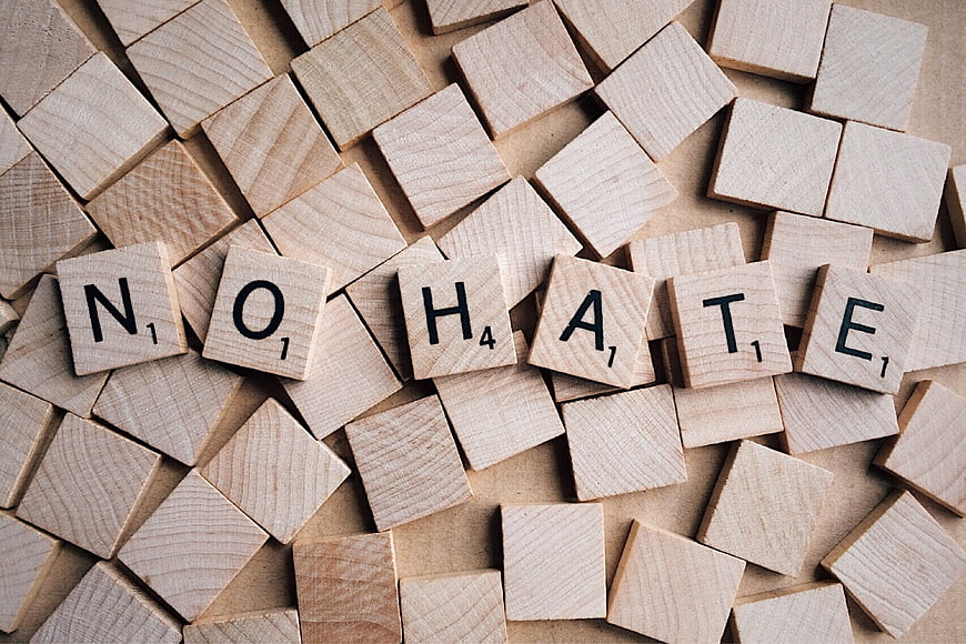 No Hate Scrabble Tiles On Wooden Background