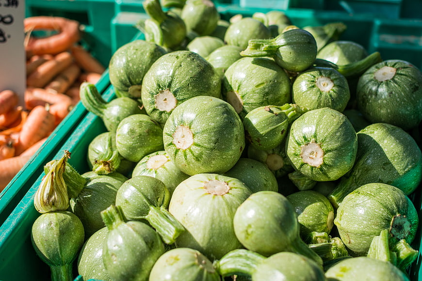 Fresh Green Zucchini Squash in Market Crate