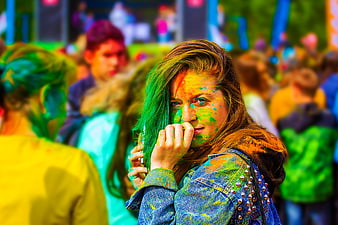 Woman with Colorful Powder at Holi Festival