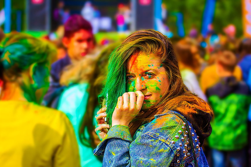 Woman with Colorful Powder at Holi Festival