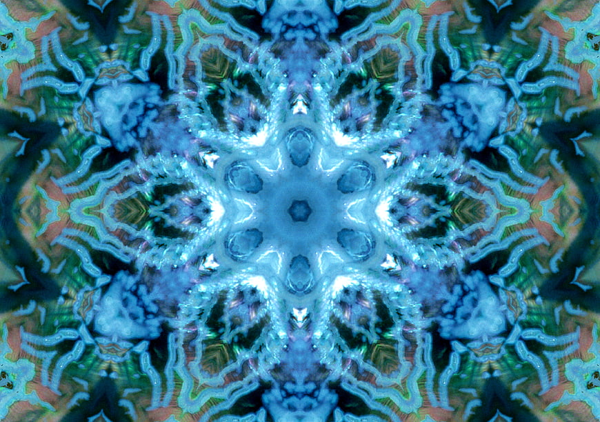 Abstract Blue Kaleidoscope Snowflake Pattern Design