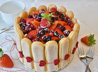 Homemade Charlotte Cake with Strawberries and Berries