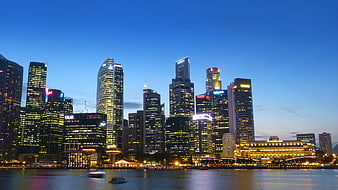 Singapore Skyline at Dusk with River Reflections