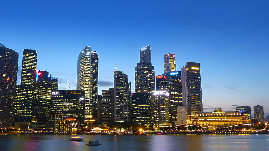 Singapore Skyline at Dusk with River Reflections