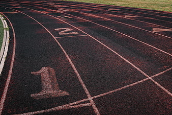 Empty Running Track Lanes with Numbers and White Lines