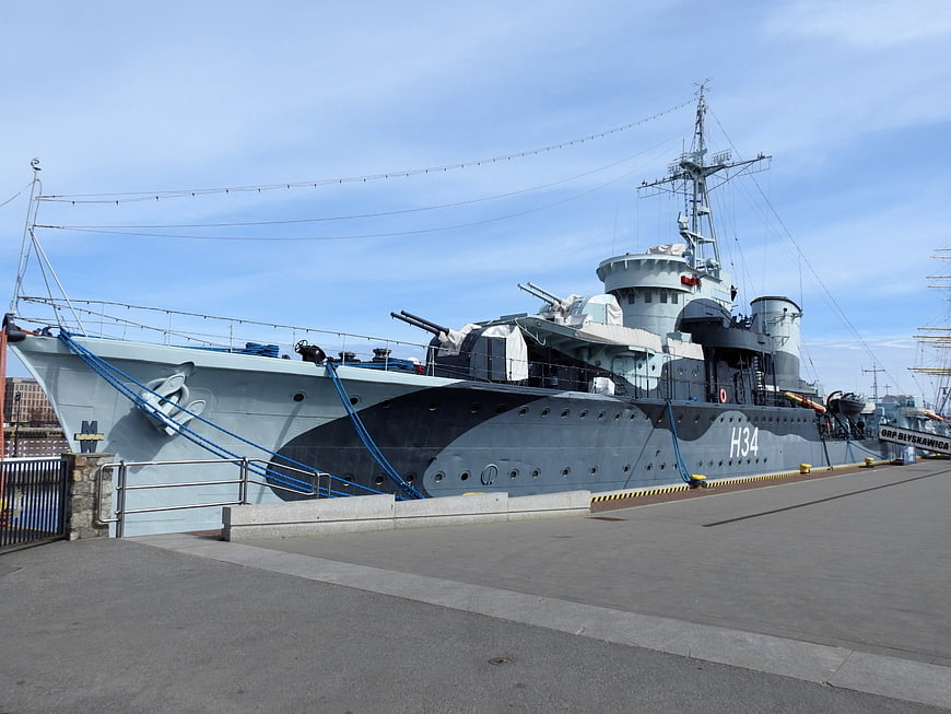 Historic ORP Błyskawica Warship Docked at Gdynia Port
