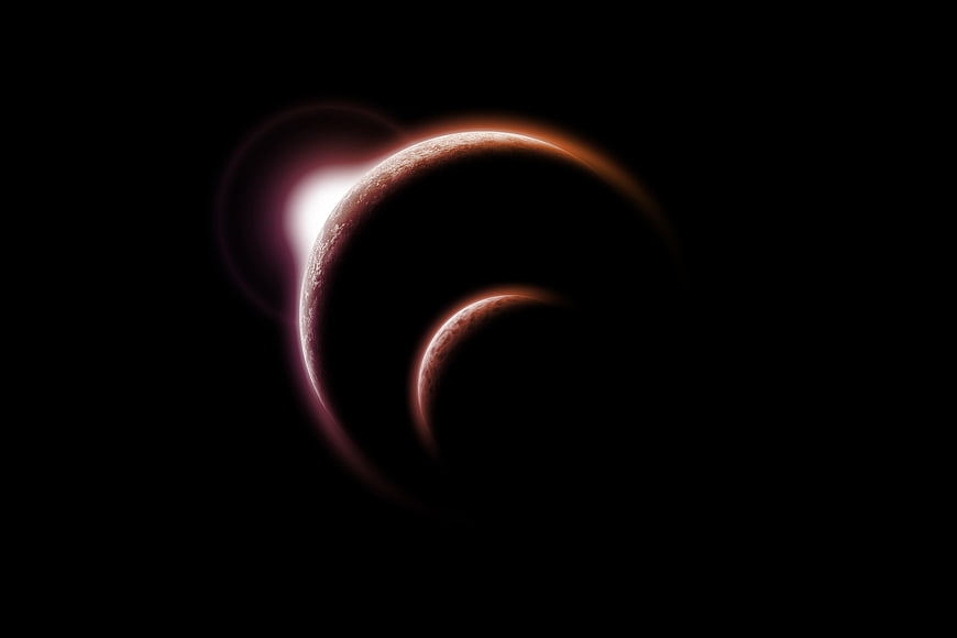 Abstract Crescent Planets with Glowing Atmosphere in Space
