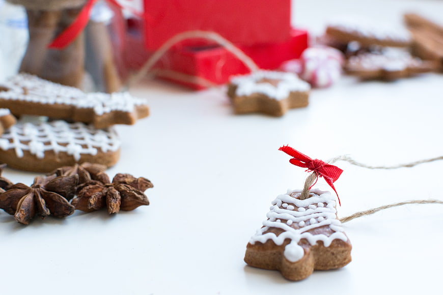 Christmas gingerbread cookies with white icing and star anise