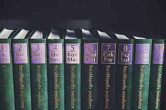 Vintage Green Encyclopedia Set on Bookshelf