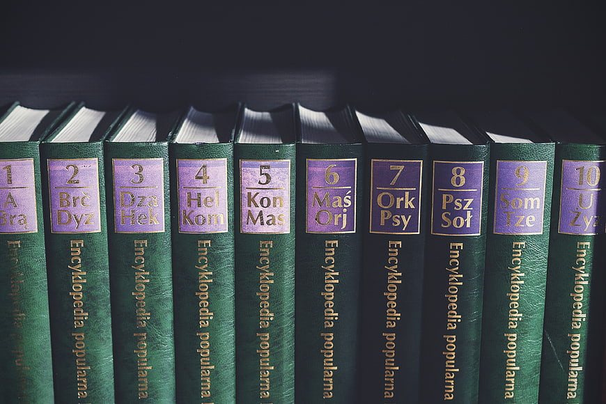 Vintage Green Encyclopedia Set on Bookshelf