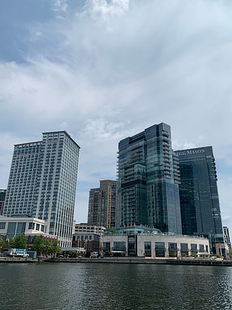 Modern Downtown Waterfront Skyscrapers and Cityscape