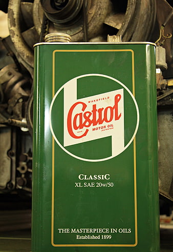 Vintage Castrol Motor Oil Can in Workshop