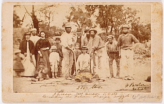 Historical Vintage Photograph of Gold Diggers and Family with Large Nugget