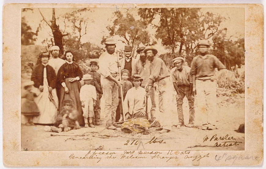 Historical Vintage Photograph of Gold Diggers and Family with Large Nugget