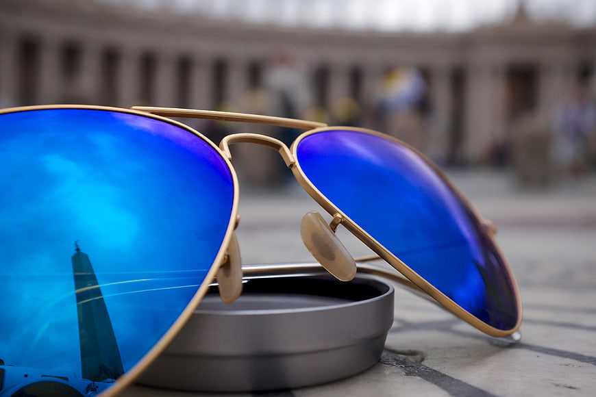 Blue Reflective Sunglasses with Obelisk Reflection