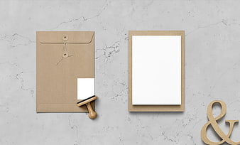 Kraft Paper Stationery Mockup With Envelope, Card, Stamp, And Ampersand