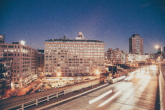 Long Exposure City Highway at Night with Light Trails