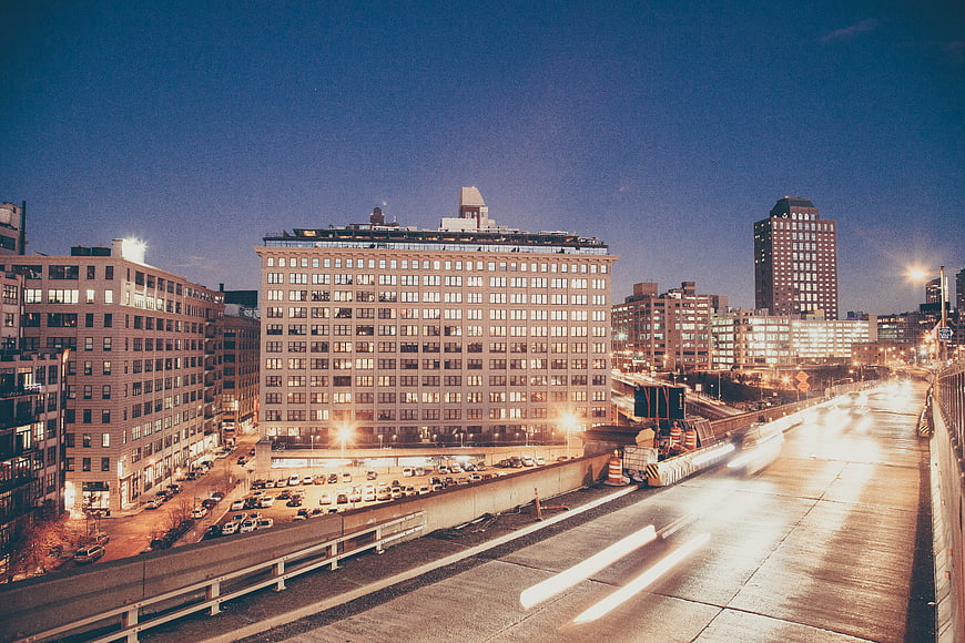 Long Exposure City Highway at Night with Light Trails