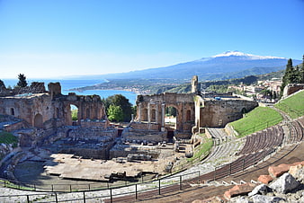 Greek Theatre Taormina Sicily with Mount Etna and Ionian Sea View